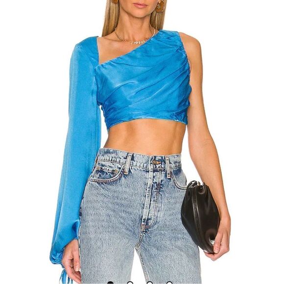 NWT Lover and Friends Carlita Asymmetrical Top in Blue Large Revolve - Picture 1 of 16